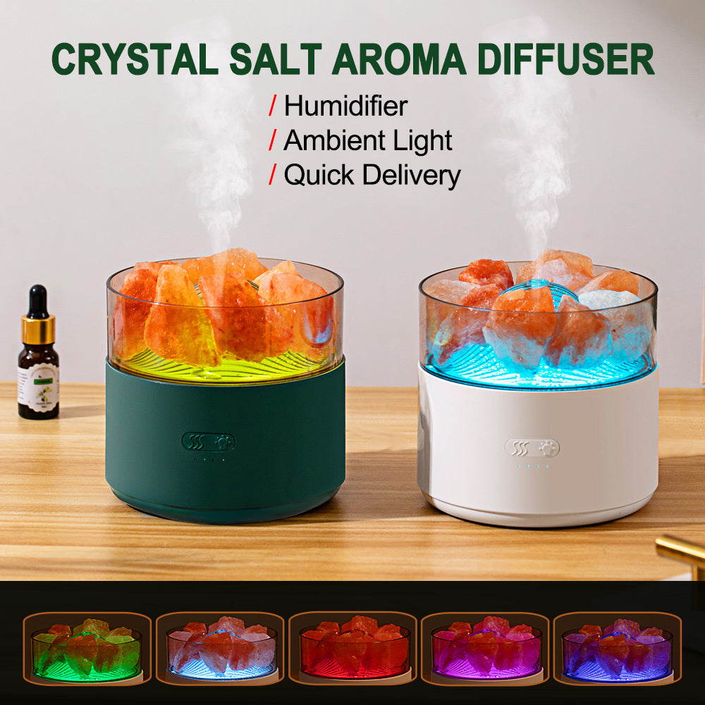 Cool-Mist Impeller Air Humidifier Crystal Salt Aroma Diffuser Incense Machine Fogger Essential Oil Lamp Difusor Ambient Light