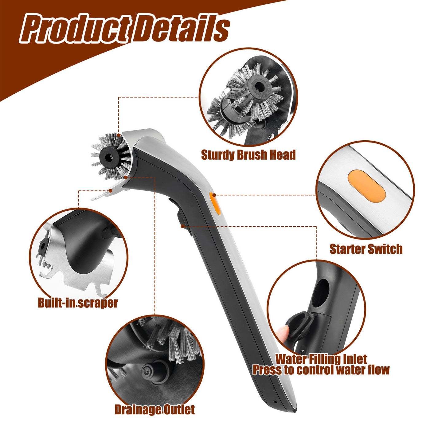 Stainless Steel Wire Electric Steam Barbecue Brush